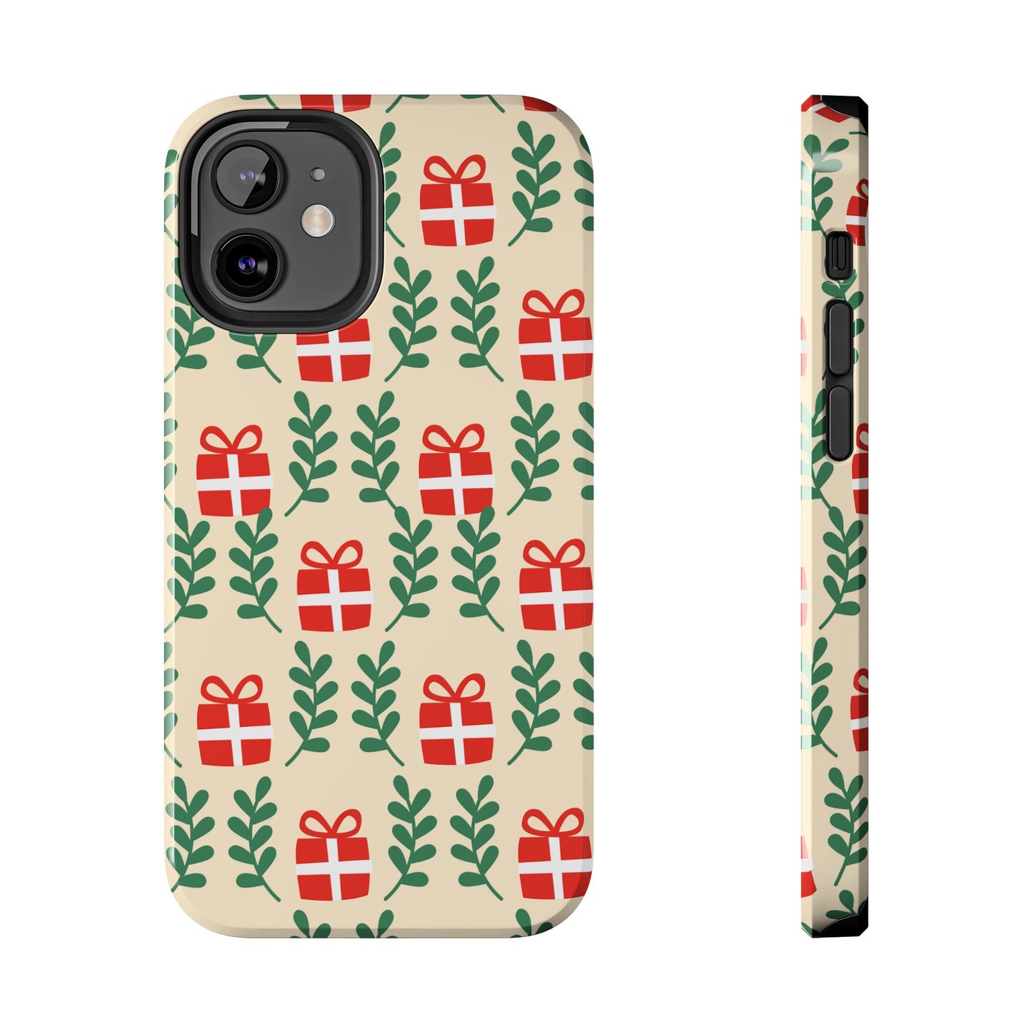 iPhone Case: Holiday Cheer – Red Gifts & Green Leaves