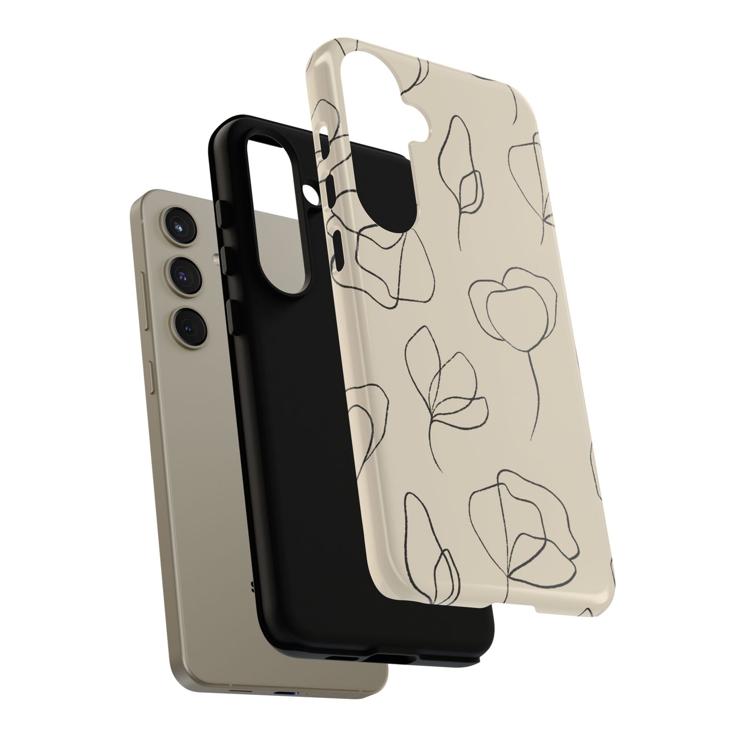 Minimalist Line Art Floral Tough Samsung Galaxy Case – Elegant Abstract Design with Dual-Layer Protection