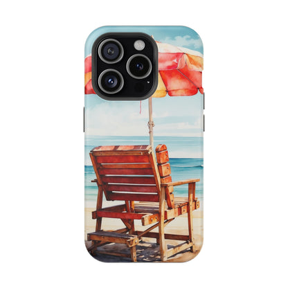 Beachfront Sunset Lounge MagSafe iPhone Case – Vibrant Watercolor Design