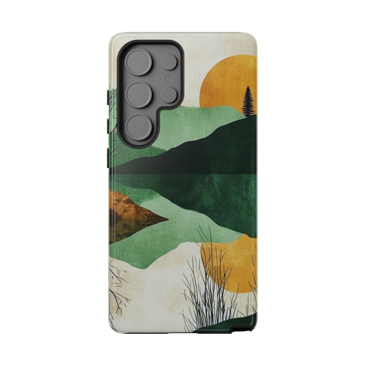 Retro Mountain Sunrise Samsung Galaxy Case – Minimalist Landscape Design, Dual-Layer Protection