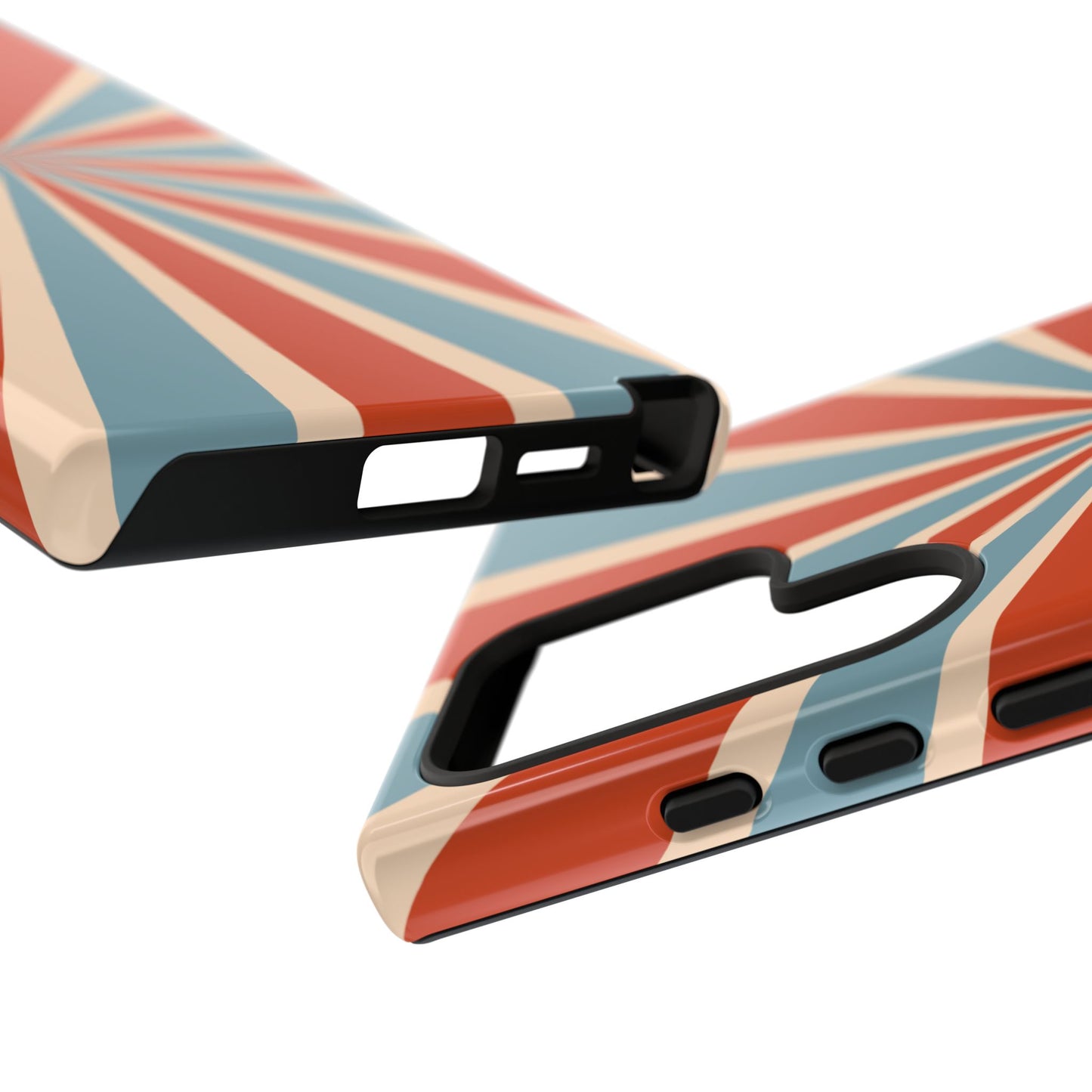 Vintage Blue & Red Sunburst Samsung Galaxy Case – Bold Geometric Pattern, Shock-Resistant Cover