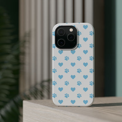 Blue Paw Prints & Hearts – MagSafe iPhone Case with Adorable Pet-Lover Design