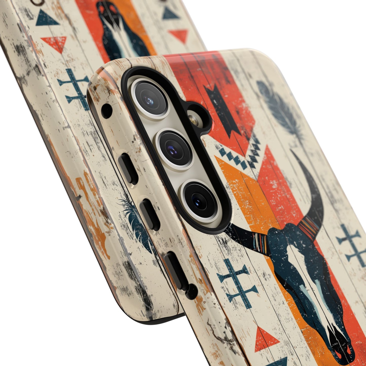 Rustic Western Bull Skull Tough Samsung Galaxy Case – Distressed Wood Design, Dual-Layer Protection