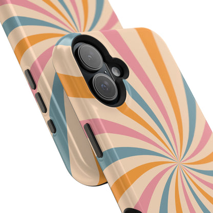 Retro Swirl Pattern MagSafe iPhone Case – Bold 70s Vibe in Pink, Orange, and Orange