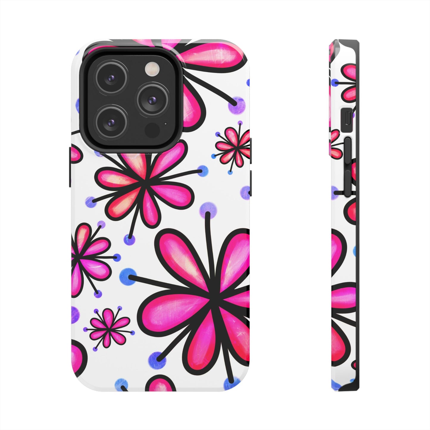 Pink Retro Bloom iPhone Case – Ultra-Slim Design, Glossy Finish