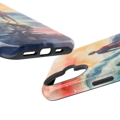 Surfer’s Sunset Wave MagSafe iPhone Case – Vibrant Watercolor Design