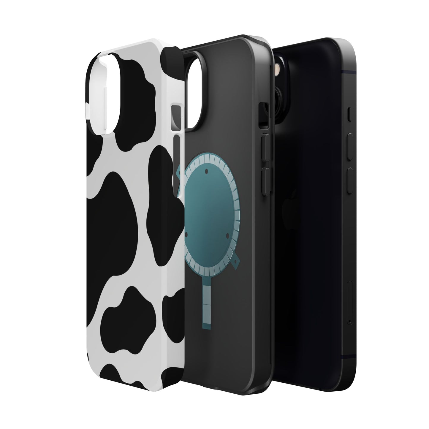 Chic Cow Print Tough Magsafe iPhone Case – Trendy Monochrome Animal Pattern with Dual-Layer Protection