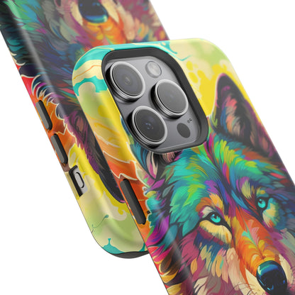 Rainbow Wolf in Bloom – MagSafe iPhone Case with Nature-Inspired Design