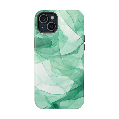 Translucent Flowing Green Fabric MagSafe iPhone Case – Elegant Fluid Design