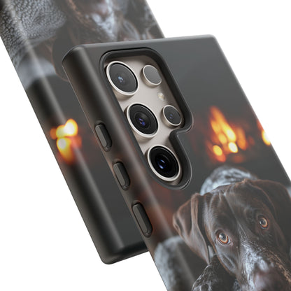 Cozy German Shorthaired Pointer Samsung Galaxy Case – Rustic Fireplace Protective Cover