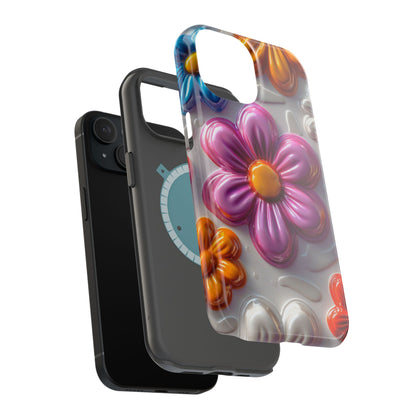 Glossy 3D Floral MagSafe iPhone Case – Colorful Flower Pattern, Durable Protection