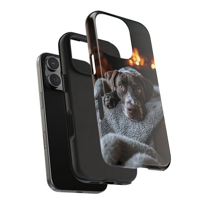 Cozy German Shorthaired Pointer iPhone Case – Rustic Fireplace Protective Cover