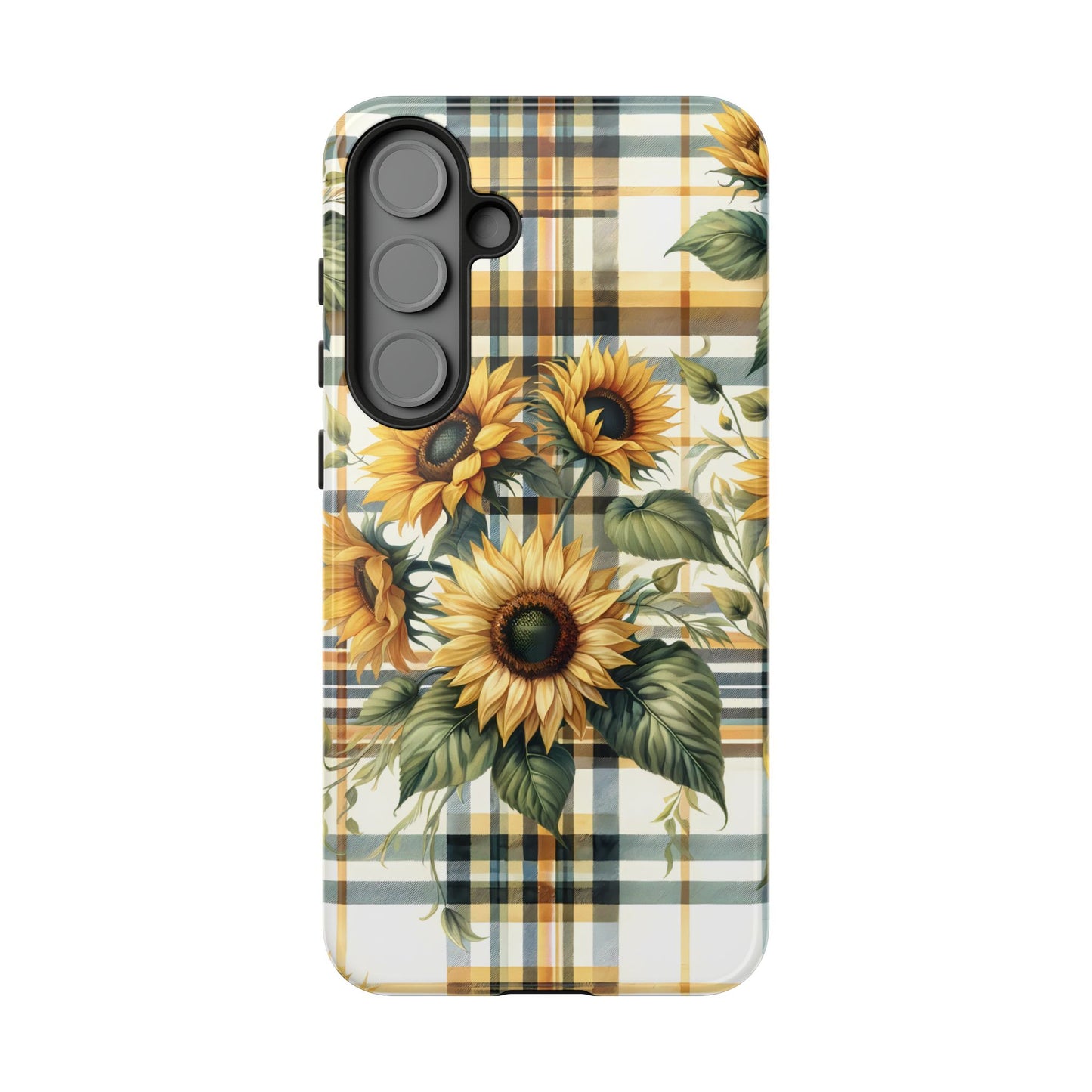 Cute Sunflower Phone Case - Sunny Blossom Plaid - Checkered Sunflowers Phone Case for iPhone & Samsung. Be Happy With These Bright Colors!