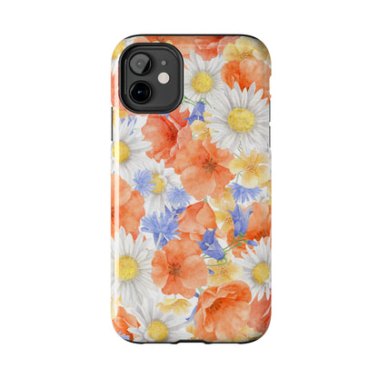 Watercolor Wildflower Pattern iPhone Case – Durable Matte Finish with Daisy, Poppy & Cornflower Design