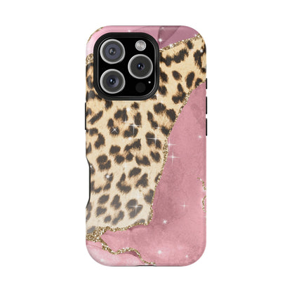 Pink Glam Leopard - MagSafe iPhone Series Case with Glitter Accents