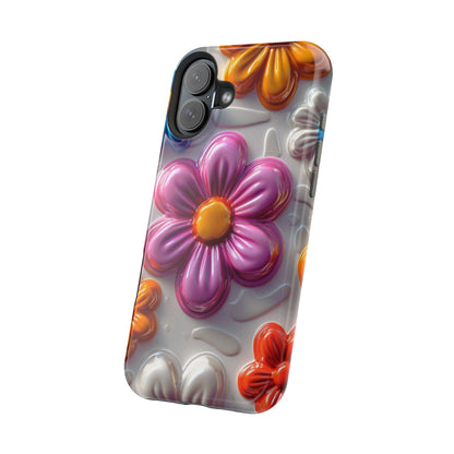 Glossy 3D Floral MagSafe iPhone Case – Colorful Flower Pattern, Durable Protection