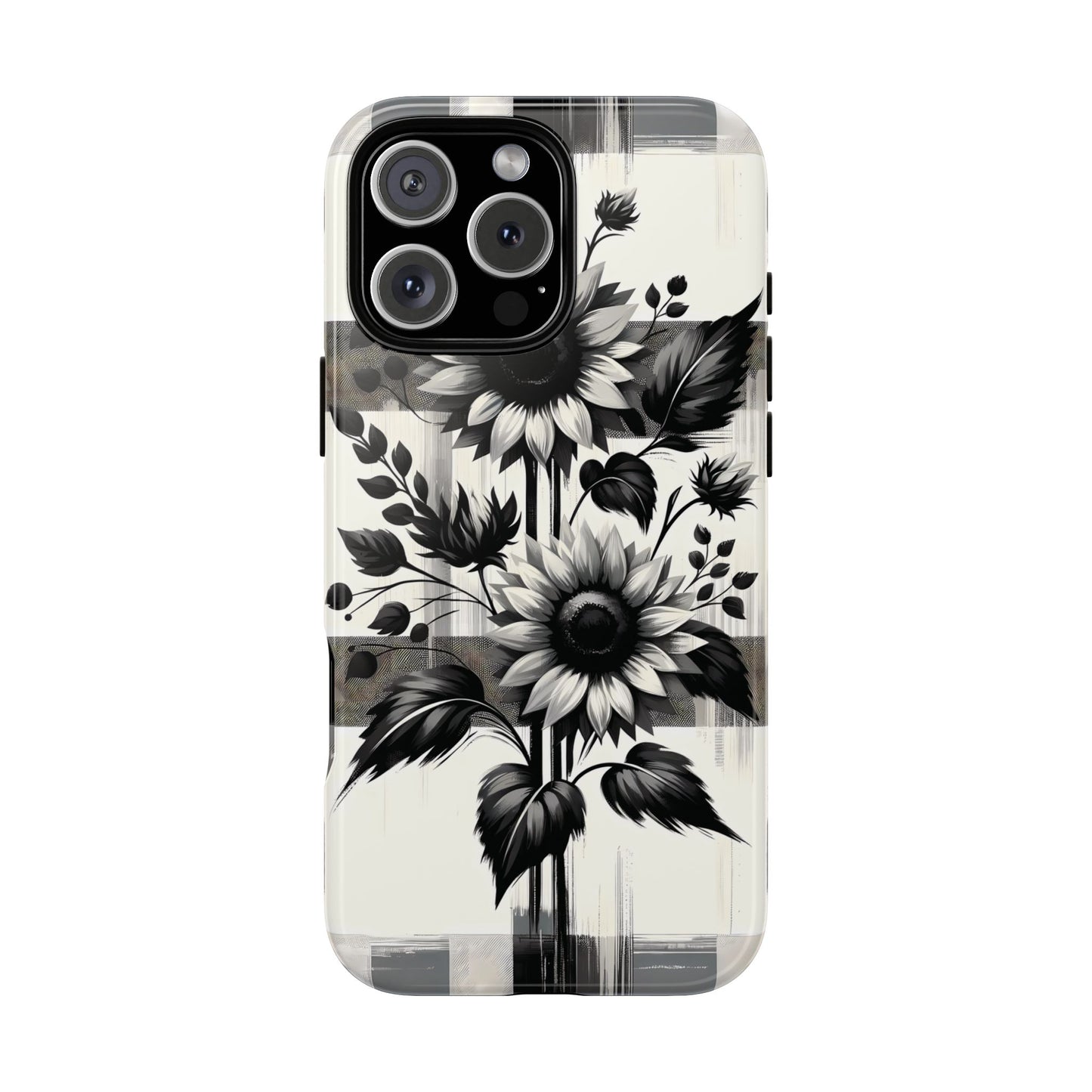 Black/White Sunflower Plaid Phone Case