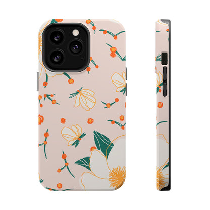 Elegant Magnolia Blossom Tough MagSafe iPhone Case – Soft Blush Background, Shock-Resistant Design