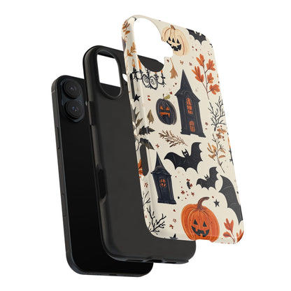 Haunted Halloween iPhone Case – Haunted House, Bats, and Pumpkins Design