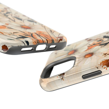 Pastel Orange Floral MagSafe iPhone Case - Elegant Plaid Protective Cover