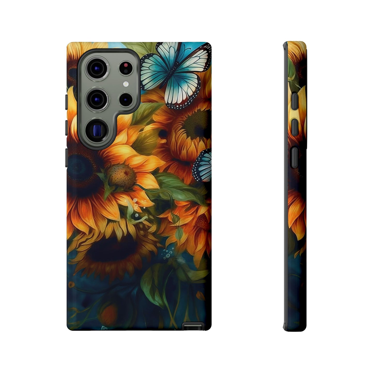 Aqua Blue Butterfly & Sunflower Art – Samsung Galaxy Case