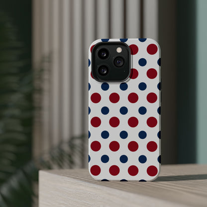 Patriotic Navy, White, and Red Polka Dot MagSafe iPhone Case