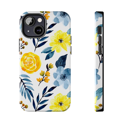 Golden Yellow & Sky Blue Floral – Watercolor Botanical iPhone Case