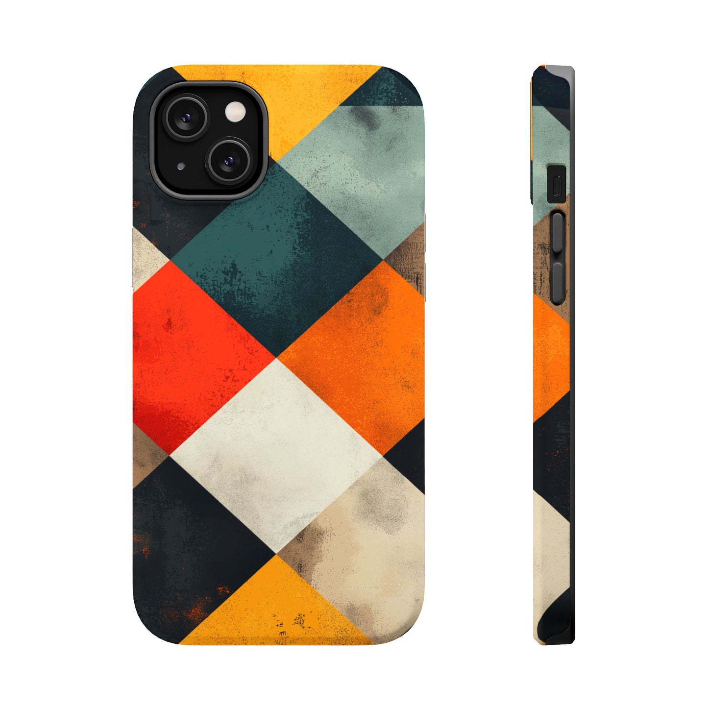 Geometric Retro MagSafe iPhone Case - Colorful Checkered Protective Cover