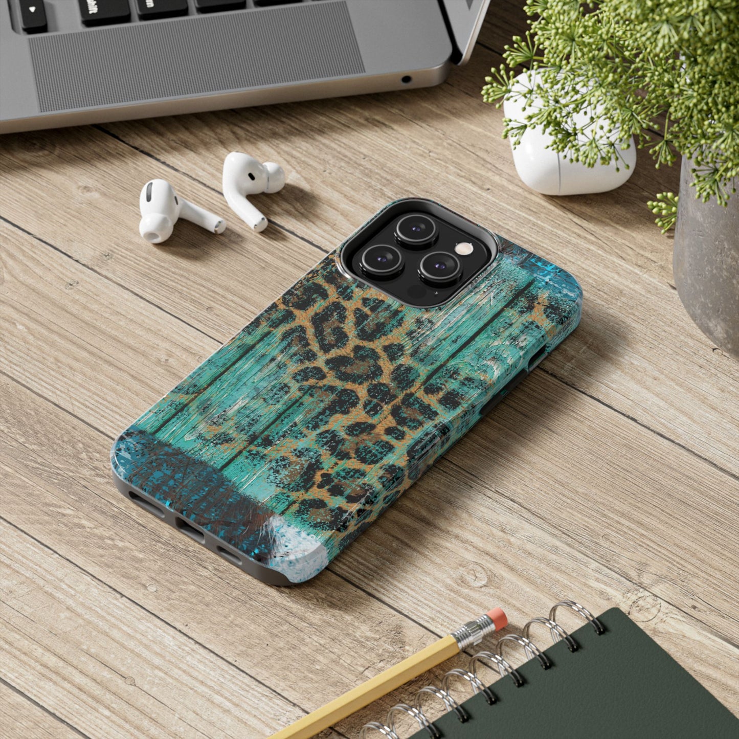 Turquoise Rustic Leopard Wood - iPhone Series Case