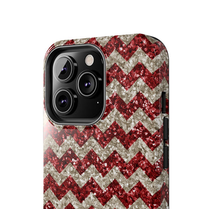 Sparkling Red & White Chevron – Glitter Illusion iPhone Case