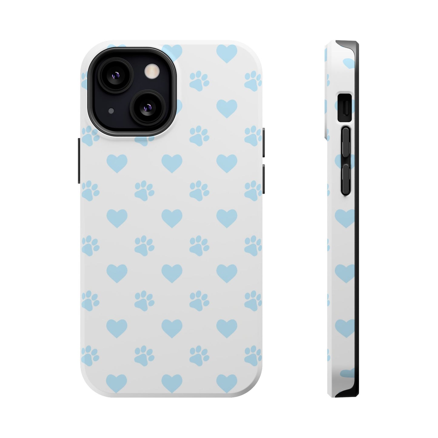 Light Blue Paw Prints & Hearts – MagSafe iPhone Case for Pet Lovers