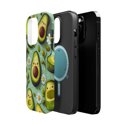 Cute Avocado MagSafe iPhone Case – Adorable Kawaii Avocados with Daisies, Shock-Resistant