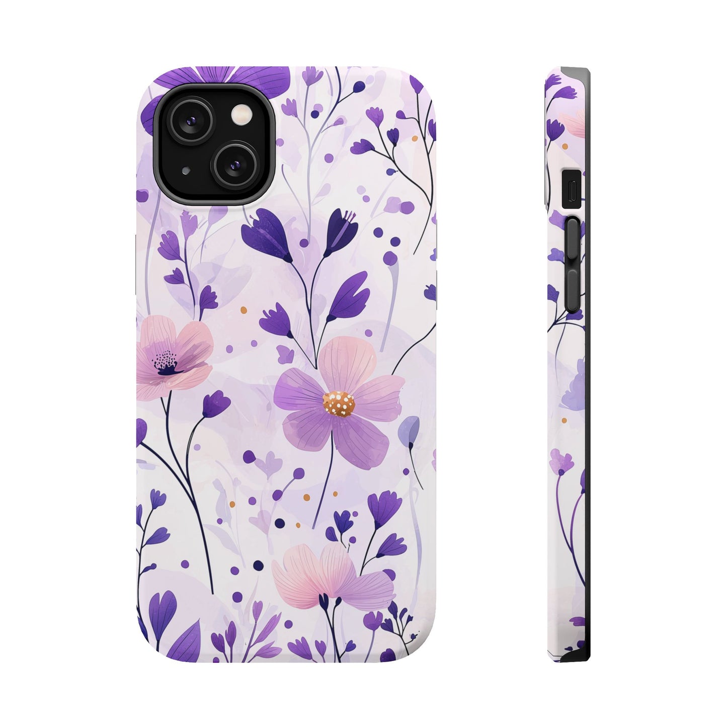 Purple Floral Bliss MagSafe iPhone Case – Delicate Blossom Design