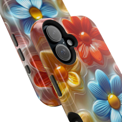 Glossy Retro Flower MagSafe iPhone Case – Colorful 3D Floral Design, Durable Protection