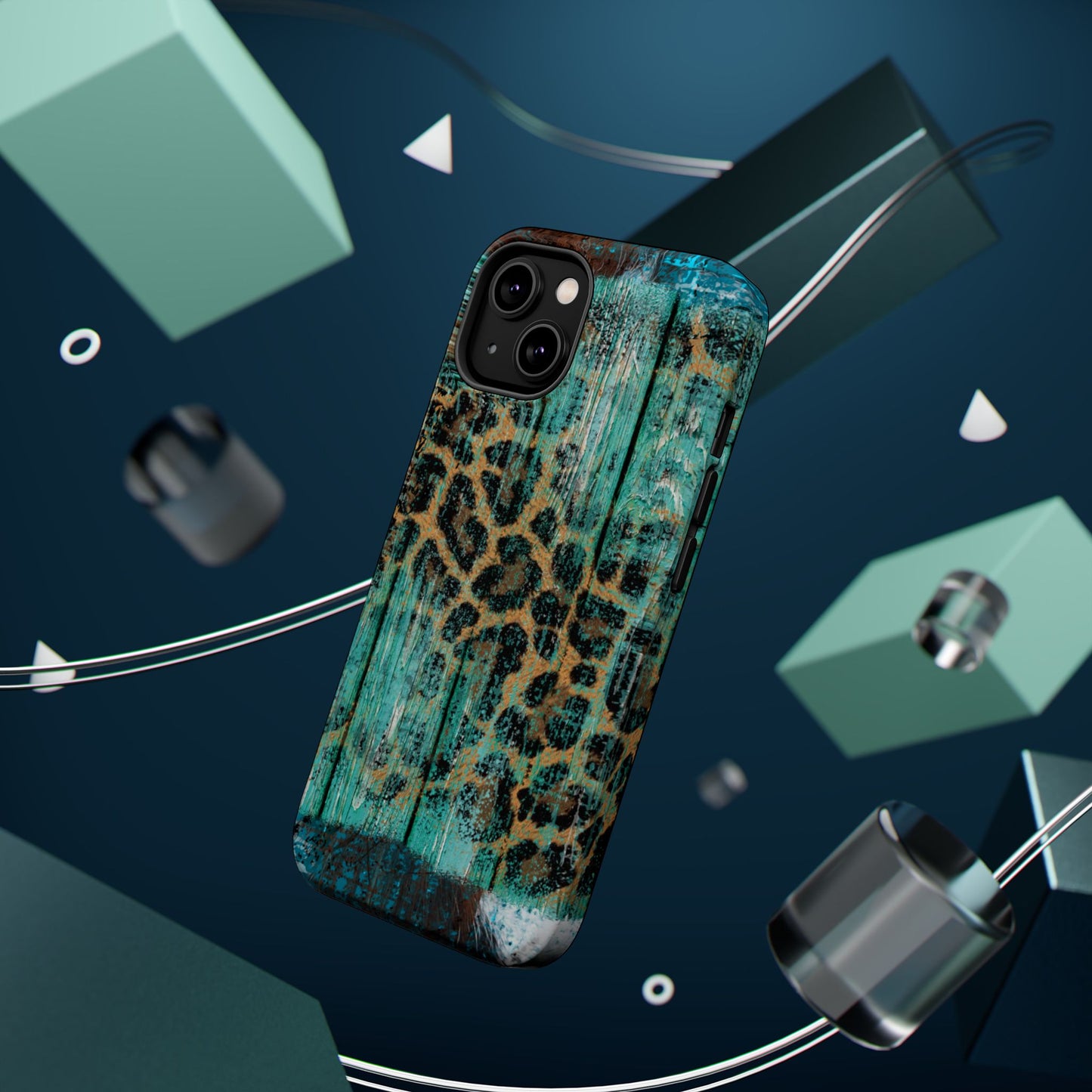 Turquoise Rustic Leopard Wood - MagSafe  iPhone Series Case