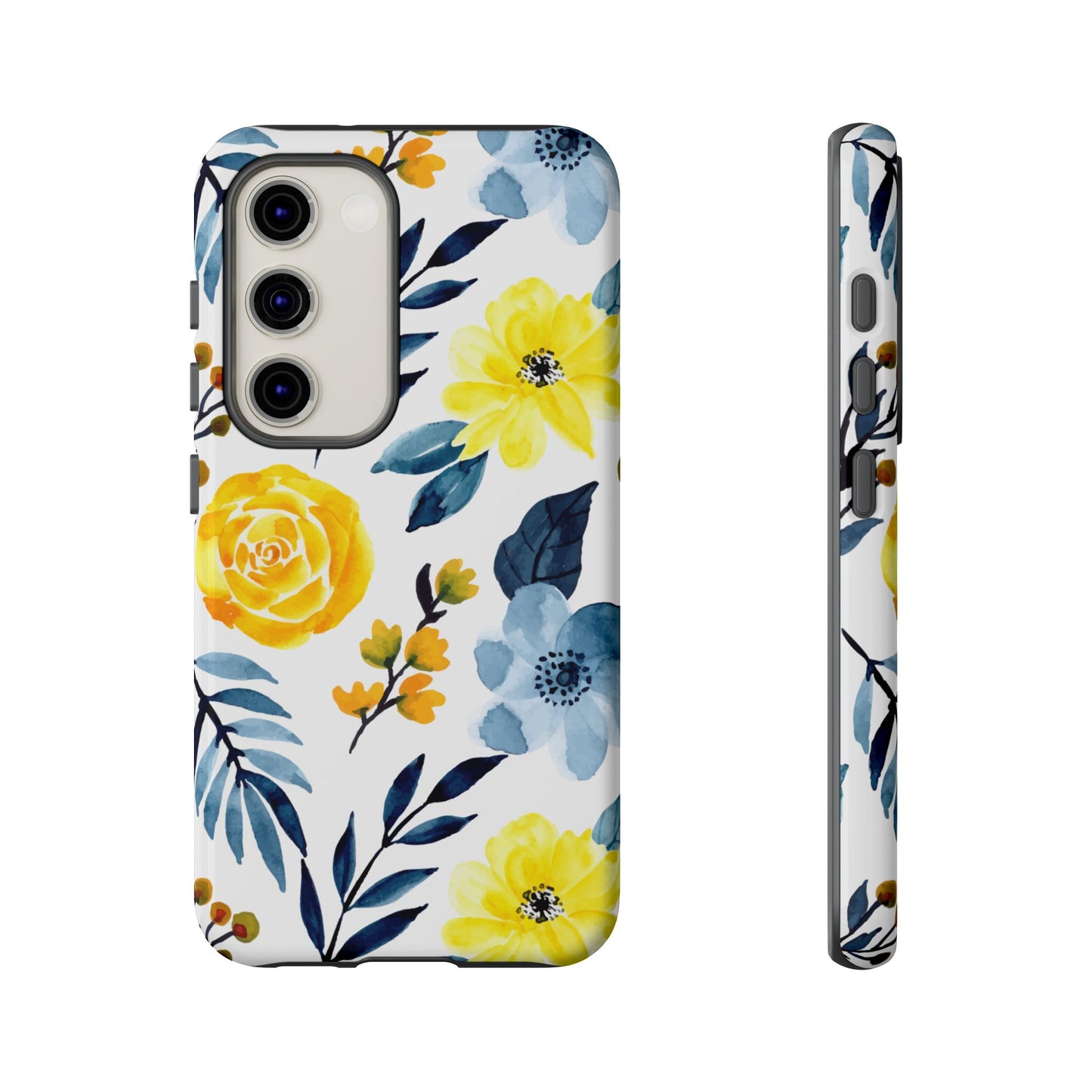 Golden Yellow & Sky Blue Floral – Watercolor Botanical Samsung Galaxy Case