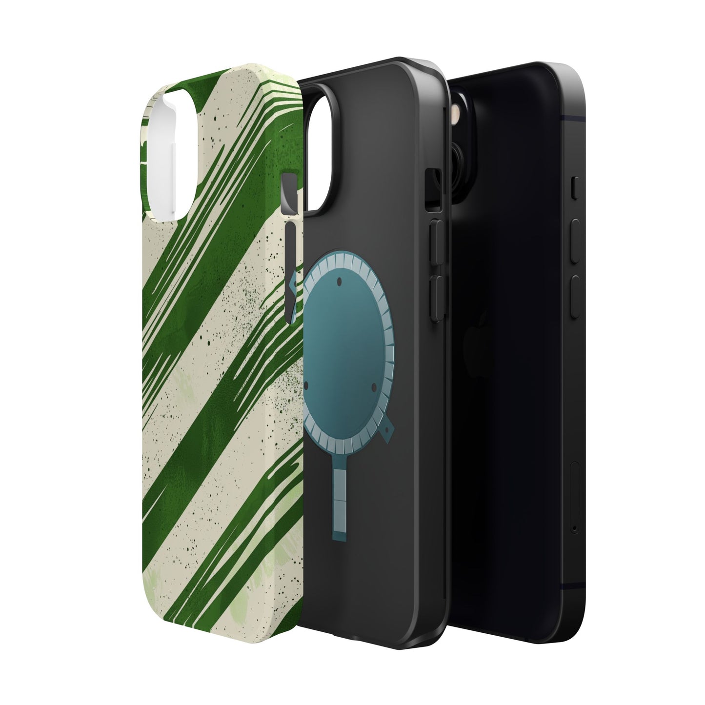 Green Stripes MagSafe iPhone Case – Bold Diagonal Brushstroke Design