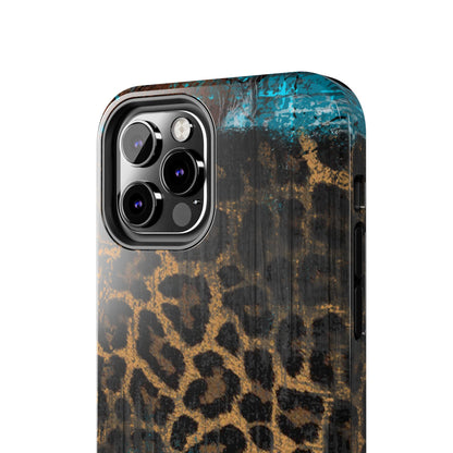 Boho Leopard and Turquoise Tough iPhone Case – Rustic Western Design with Dual-Layer Protection