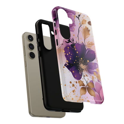 Elegant Purple & Gold Floral Samsung Galaxy Case - Luxe Flower Design