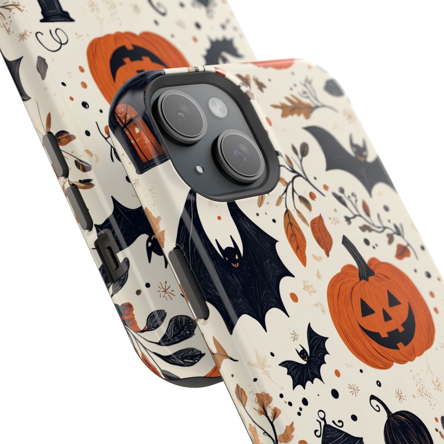 Charming Halloween MagSafe iPhone Case – Pumpkin, Bats, and Spooky Lantern Design