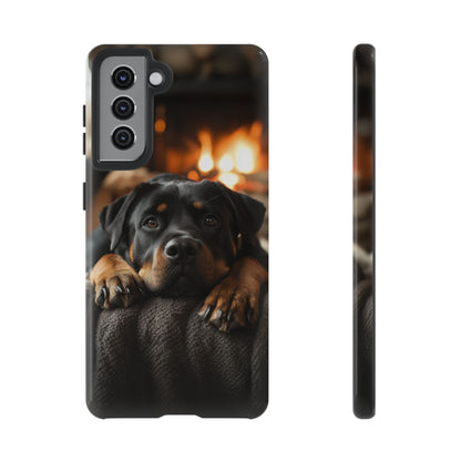 Cozy Rottweiler by the Fireplace Samsung Galaxy Case – Warm Rustic Design