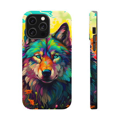 Rainbow Wolf in Bloom – MagSafe iPhone Case with Nature-Inspired Design