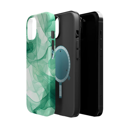 Translucent Flowing Green Fabric MagSafe iPhone Case – Elegant Fluid Design