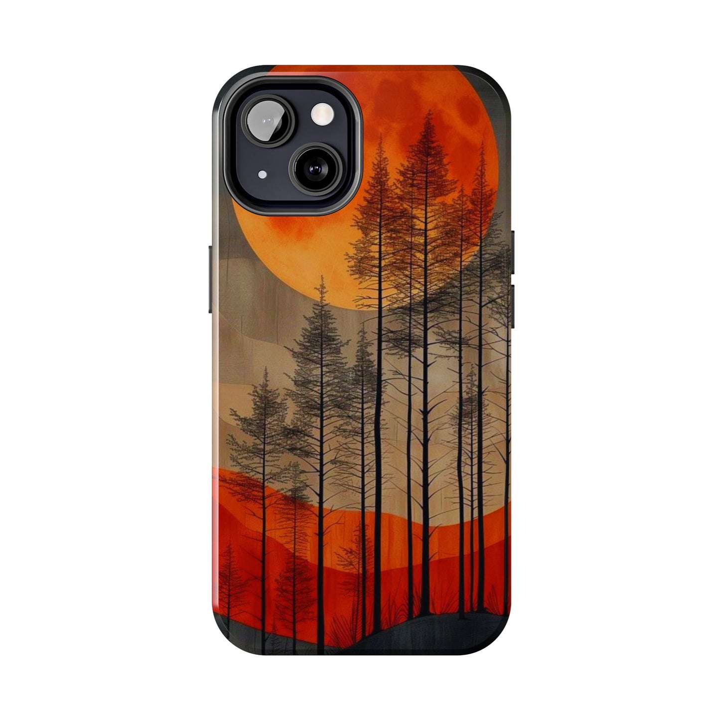 Moody Forest Moonrise iPhone Case – Dark Landscape Design, Dual-Layer Protection