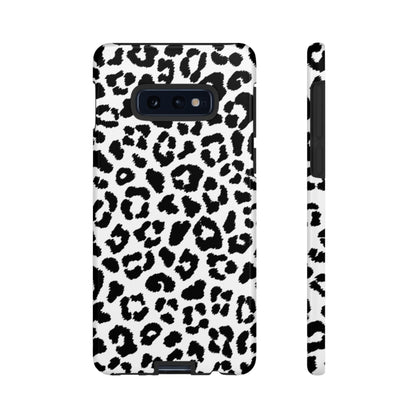 Monochrome Leopard Print Tough Samsung Galaxy Case – Classic Black and White Design with Dual-Layer Protection