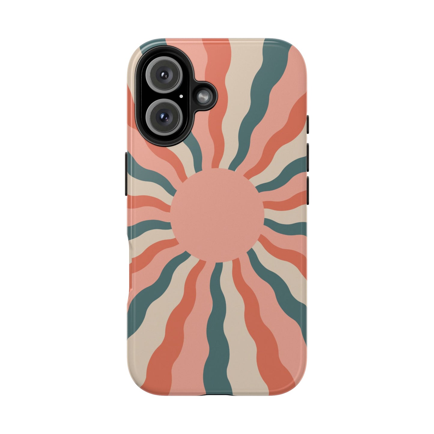 Retro Sunburst iPhone Case – Bold 70s-Inspired Waves in Coral, Teal, and Cream