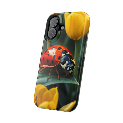 MagSafe iPhone Case: Vibrant Ladybug Amidst a Lush Yellow Flower Garden