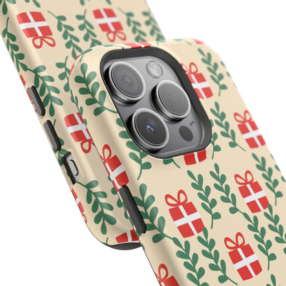 MagSafe iPhone Case: Holiday Cheer – Red Gifts & Green Leaves