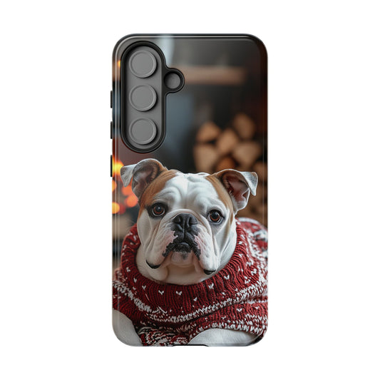 Cozy Bulldog in Sweater Samsung Galaxy Case – Festive Fireplace Protective Cove