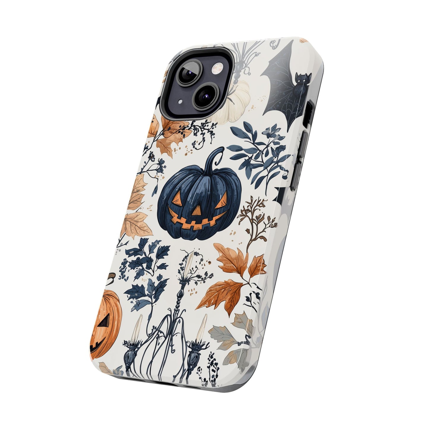 Vintage Halloween iPhone Case – Dark Jack-o'-Lanterns, Bats, and Autumn Leaves Design